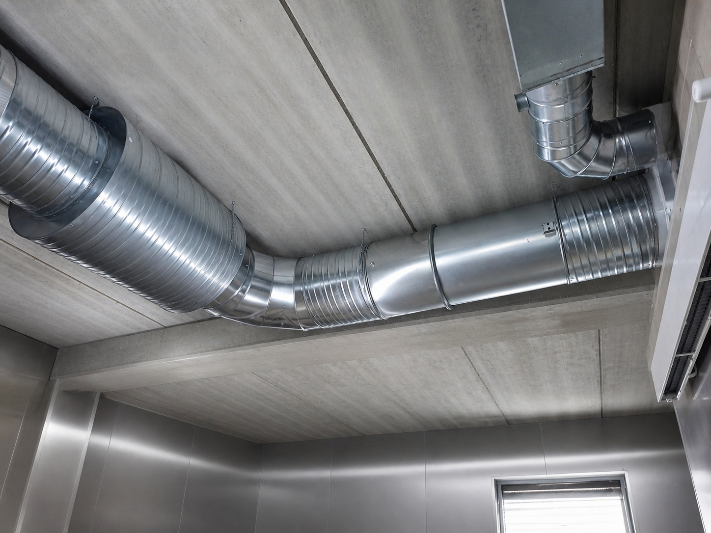 Industrikøkken med ventilation, emhætte og erstatningsluft
